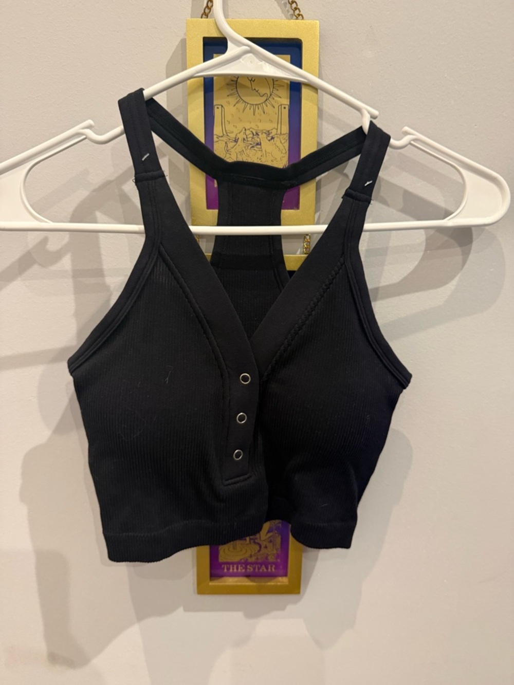 Black Ribbed Racerback Snap-Front Crop Top